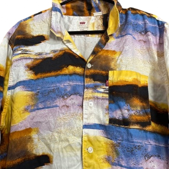 Levi’s Men’s Vibrant Multi Sunset Camp Button Down Hawaiian Summer Shirt Sz-L - Picture 3 of 7